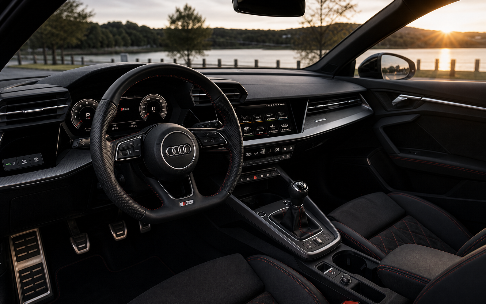 Interieur van de Audi A3 S line schakel lesauto